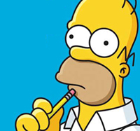 Homer Simpson with a pencil on his chin poised in a thinking position