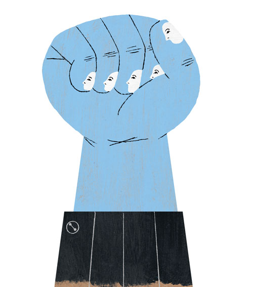 digial drawing of a blue hand holding up a fist