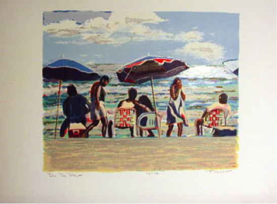 old photo of families at beach