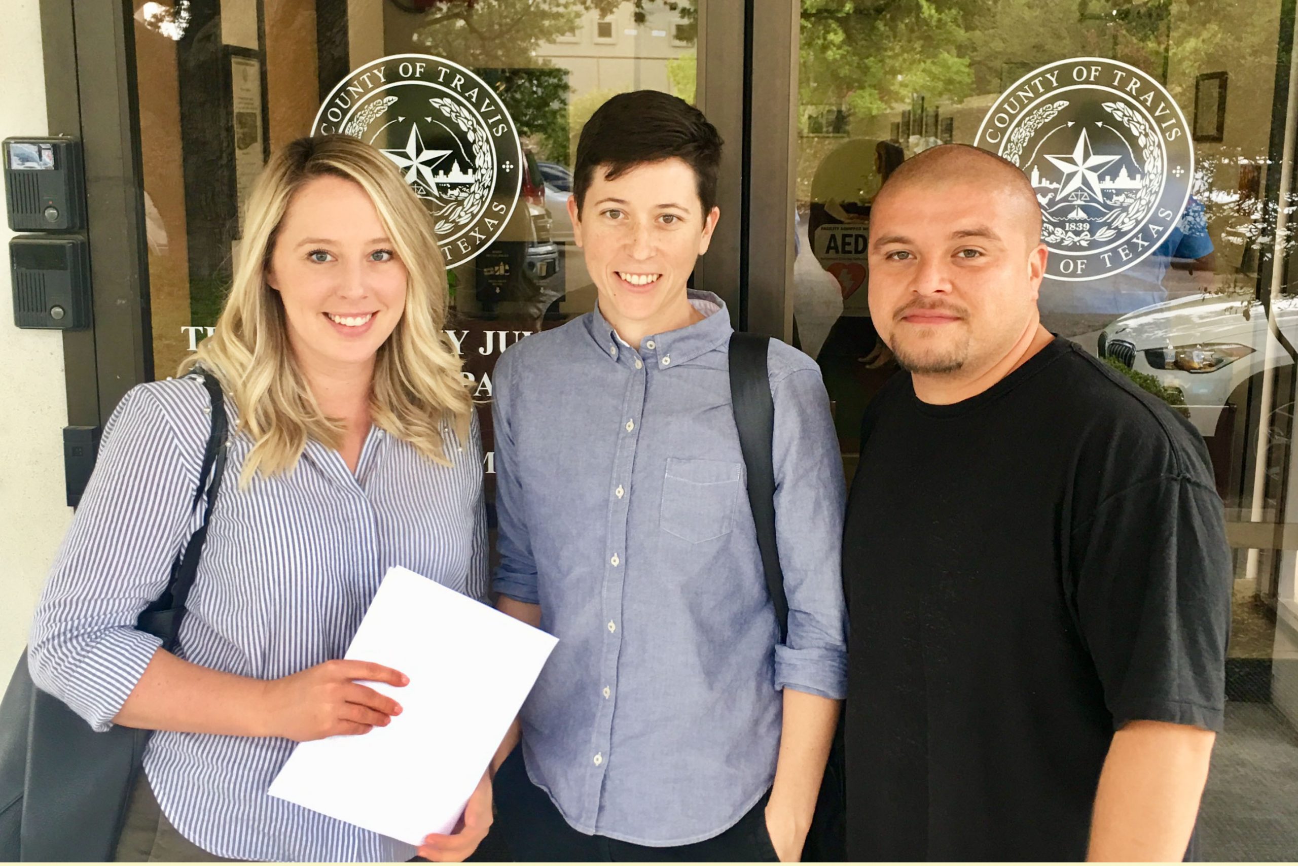 Sarah Brayne, Lindsay Bing and Armando Tellez on the first day of class with TPEI.
