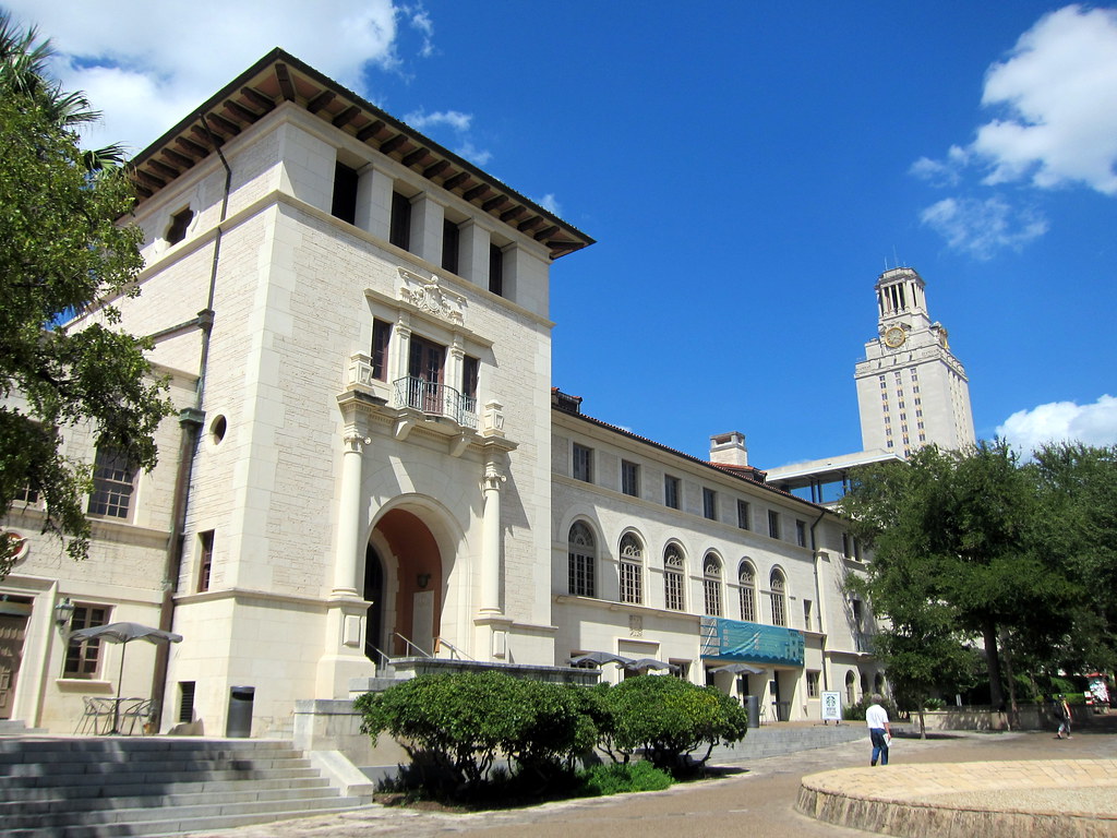 The Student Union Building at the UT Austin Campus with the Tower in background.