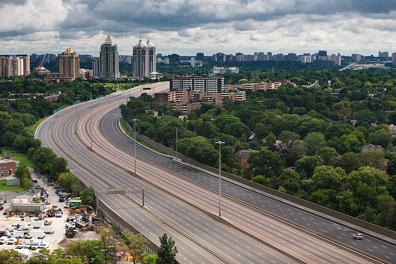 Ontario Highway 401 with a single, white car